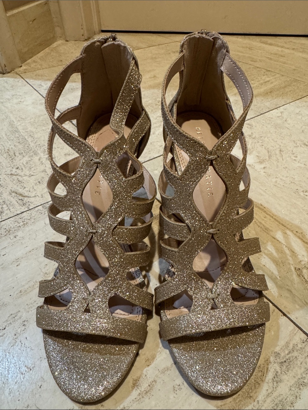 Glitter Cage Sandals - Gold Women’s Dress Heels
